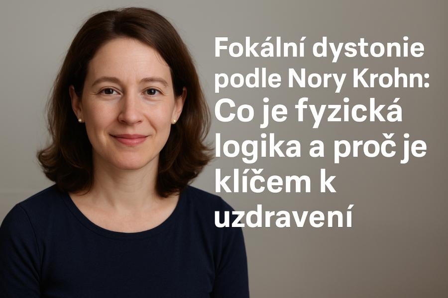 Portrétní fotografie Nory Krohn na neutrálním pozadí, určená jako ilustrační obrázek k článku o fyzické logice při zotavení z fokální dystonie. Vytvořil Chat GPT